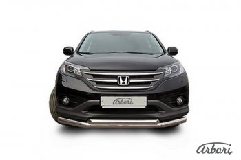 15 839 р. Защита переднего бампера Arbori (нержавейка, 2 трубы d76 и 57 mm) Honda CR-V RM1,RM3,RM4 дорестайлинг (2012-2015)  с доставкой в г. Пермь. Увеличить фотографию 2