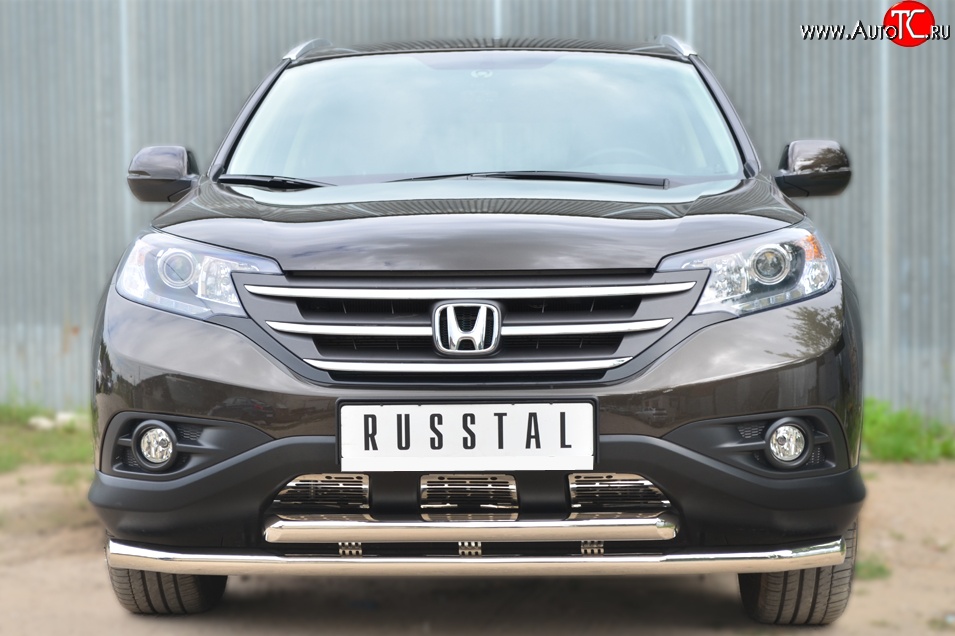 16 949 р. Защита переднего бампера (2 трубыØ63 мм, нержавейка) SLITKOFF  Honda CR-V  RM1,RM3,RM4 (2012-2015) дорестайлинг  с доставкой в г. Пермь