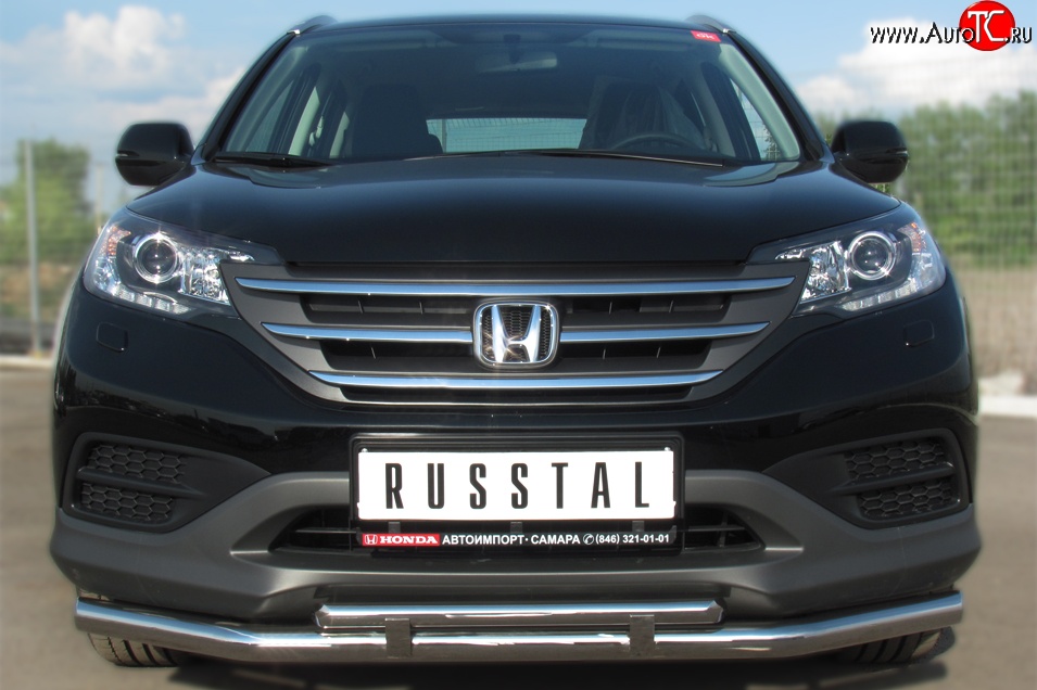 13 999 р. Защита переднего бампера (2 трубыØ75х42 и 63 мм, нержавейка) Russtal Honda CR-V RM1,RM3,RM4 дорестайлинг (2012-2015)  с доставкой в г. Пермь