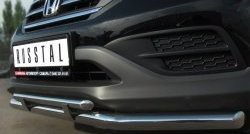13 999 р. Защита переднего бампера (2 трубыØ75х42 и 63 мм, нержавейка) Russtal Honda CR-V RM1,RM3,RM4 дорестайлинг (2012-2015)  с доставкой в г. Пермь. Увеличить фотографию 3