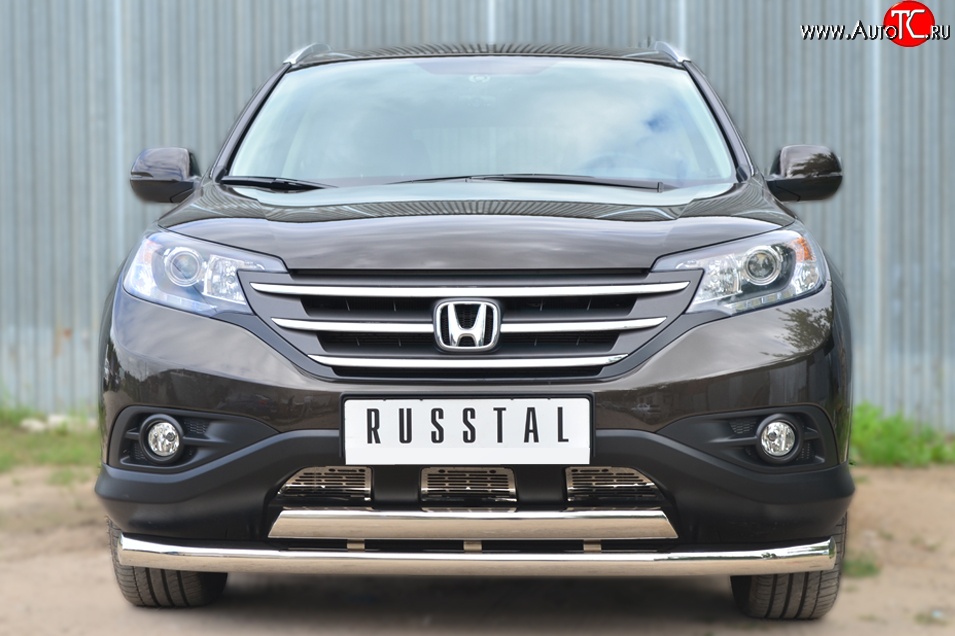 15 549 р. Защита переднего бампера (2 трубыØ76 и 75х42 мм, нержавейка) Russtal Honda CR-V RM1,RM3,RM4 дорестайлинг (2012-2015)  с доставкой в г. Пермь