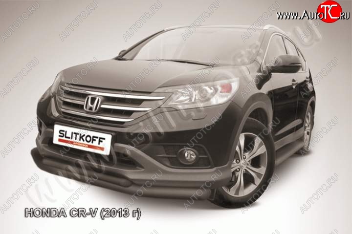 11 349 р. Защита переднего бампера из труб d76+d57 Slitkoff (двойная)  Honda CR-V  RM1,RM3,RM4 (2012-2015) дорестайлинг (Цвет: серебристый)  с доставкой в г. Пермь