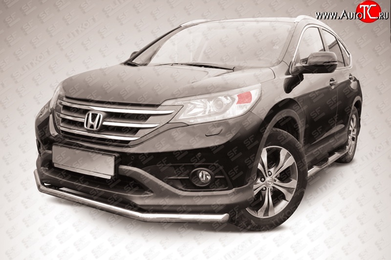 11 899 р. Одинарная защита переднего бампера из трубы диаметром 57 мм Slitkoff  Honda CR-V  RM1,RM3,RM4 (2012-2015) дорестайлинг (Нержавейка, Полированная)  с доставкой в г. Пермь