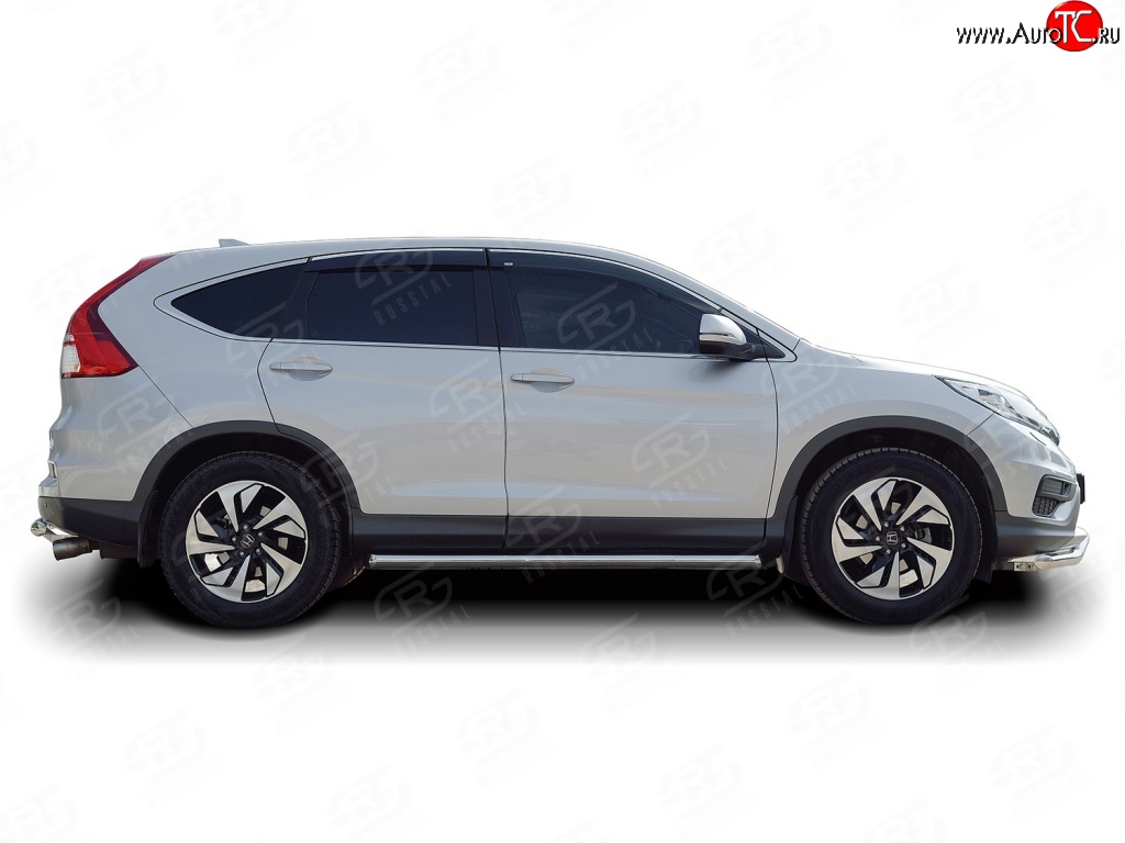 70 999 р. Защита порогов из круглой трубы диаметром 63 мм (рестайлинг) Russtal Honda CR-V RM1,RM3,RM4 дорестайлинг (2012-2015) (Защита порогов с со скосами на торцах (вариант 1))  с доставкой в г. Пермь