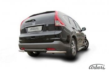 8 999 р. Защита заднего бампера Arbori (уголки, нержавейка, 1 труба d57 mm). Honda CR-V RM1,RM3,RM4 дорестайлинг (2012-2015)  с доставкой в г. Пермь. Увеличить фотографию 2