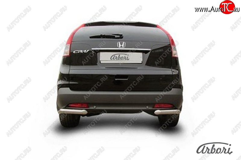 8 999 р. Защита заднего бампера Arbori (уголки, нержавейка, 1 труба d57 mm). Honda CR-V RM1,RM3,RM4 дорестайлинг (2012-2015)  с доставкой в г. Пермь