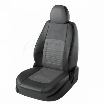 Чехлы для сидений Lord Autofashion Турин (экокожа, спинка и сиденье 40/60, 2 П- и 1 Г-образных подголовника) Honda CR-V RM1,RM3,RM4 рестайлинг (2014-2018) (Чёрный, вставка серая)