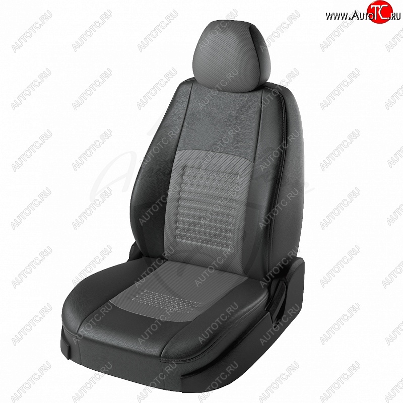 9 449 р. Чехлы для сидений Lord Autofashion Турин (экокожа, спинка и сиденье 40/60, 2 П- и 1 Г-образных подголовника) Honda CR-V RM1,RM3,RM4 рестайлинг (2014-2018) (Чёрный, вставка серая)  с доставкой в г. Пермь