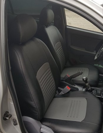 9 449 р. Чехлы для сидений Lord Autofashion Турин (экокожа, спинка и сиденье 40/60, 2 П- и 1 Г-образных подголовника) Honda CR-V RM1,RM3,RM4 рестайлинг (2014-2018) (Чёрный, вставка серая)  с доставкой в г. Пермь. Увеличить фотографию 4