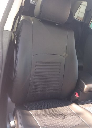 9 449 р. Чехлы для сидений Lord Autofashion Турин (экокожа, спинка и сиденье 40/60, 2 П- и 1 Г-образных подголовника) Honda CR-V RM1,RM3,RM4 рестайлинг (2014-2018) (Чёрный, вставка чёрная)  с доставкой в г. Пермь. Увеличить фотографию 5