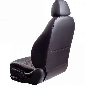 9 449 р. Чехлы для сидений Lord Autofashion Турин Ромб (экокожа, спинка и сиденье 60/40, 2 П- и 1 Г-образных подголовника) Honda CR-V RM1,RM3,RM4 рестайлинг (2014-2018) (Черный, вставка черная, строчка красная)  с доставкой в г. Пермь. Увеличить фотографию 3