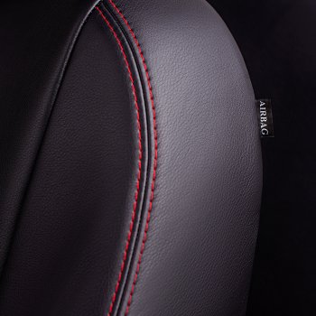 9 449 р. Чехлы для сидений Lord Autofashion Турин Ромб (экокожа, спинка и сиденье 60/40, 2 П- и 1 Г-образных подголовника) Honda CR-V RM1,RM3,RM4 рестайлинг (2014-2018) (Черный, вставка черная, строчка красная)  с доставкой в г. Пермь. Увеличить фотографию 5