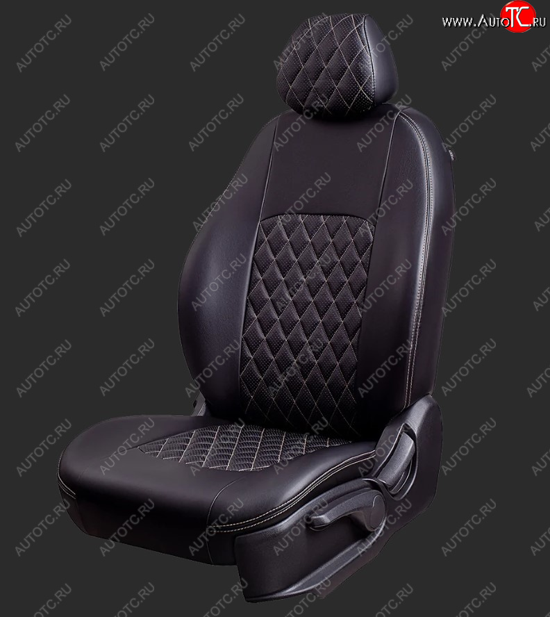 9 449 р. Чехлы для сидений Lord Autofashion Турин Ромб (экокожа, спинка и сиденье 40/60, 2 П- и 1 Г-образных подголовника) Honda CR-V RM1,RM3,RM4 рестайлинг (2014-2018) (Черный, вставка черная, строчка бежевая)  с доставкой в г. Пермь