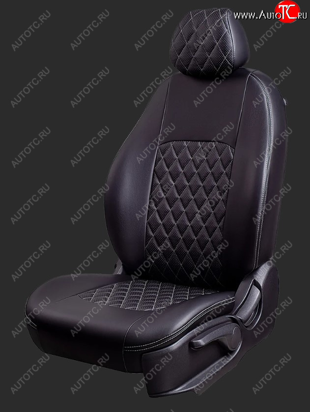 9 449 р. Чехлы для сидений Lord Autofashion Турин Ромб (экокожа, спинка и сиденье 40/60, 2 П- и 1 Г-образных подголовника) Honda CR-V RM1,RM3,RM4 рестайлинг (2014-2018) (Черный, вставка черная, строчка серая)  с доставкой в г. Пермь