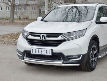 17 449 р. Защита переднего бампера (2 трубыØ42 мм, нержавейка) SLITKOFF  Honda CR-V  RW,RT (2016-2020) дорестайлинг  с доставкой в г. Пермь. Увеличить фотографию 2