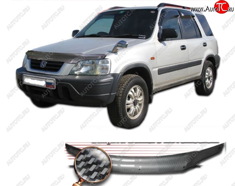 2 479 р. Дефлектор капота CA-Plastiс  Honda CR-V  RD1,RD2,RD3 (1995-2001)  дорестайлинг, рестайлинг (Шелкография карбон-серебро)  с доставкой в г. Пермь