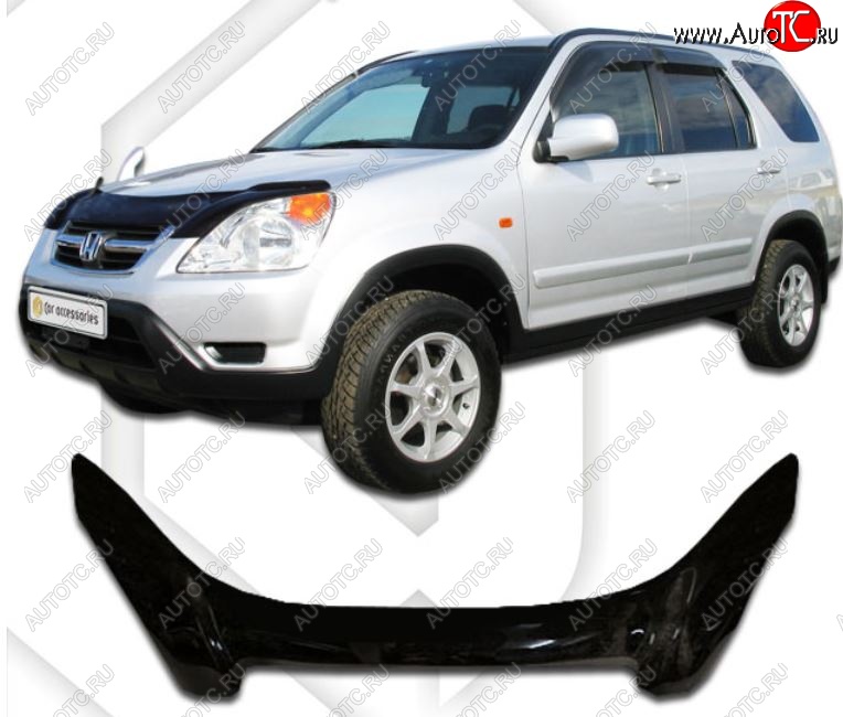 2 599 р. Дефлектор капота CA-Plastiс exclusive Honda CR-V RD4,RD5,RD6,RD7,RD9  рестайлинг (2004-2006) (Classic черный, Без надписи)  с доставкой в г. Пермь