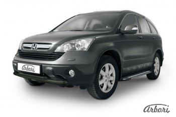 Защита переднего бампера Arbori (черная, 2 трубы d57 и 57 mm) Honda CR-V  RE1,RE2,RE3,RE4,RE5,RE7 (2009-2012) рестайлинг