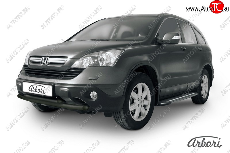 7 703 р. Защита переднего бампера Arbori (черная, 2 трубы d57 и 57 mm)  Honda CR-V  RE1,RE2,RE3,RE4,RE5,RE7 (2009-2012) рестайлинг  с доставкой в г. Пермь