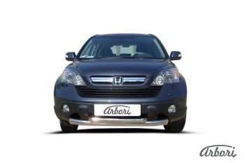 Защита переднего бампера Arbori (2 трубы d76 и 57 mm) Honda CR-V  RE1,RE2,RE3,RE4,RE5,RE7 (2009-2012) рестайлинг (черная)
