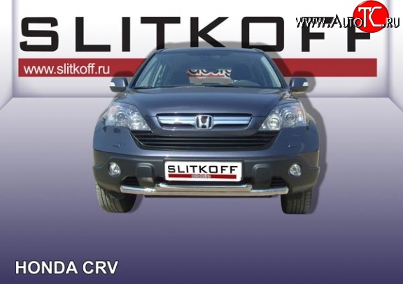 14 749 р. Двойная защита переднего бампера из труб диаметрами по 57 мм Slitkoff Honda CR-V RE1,RE2,RE3,RE4,RE5,RE7 дорестайлинг (2007-2010) (Нержавейка, Полированная)  с доставкой в г. Пермь
