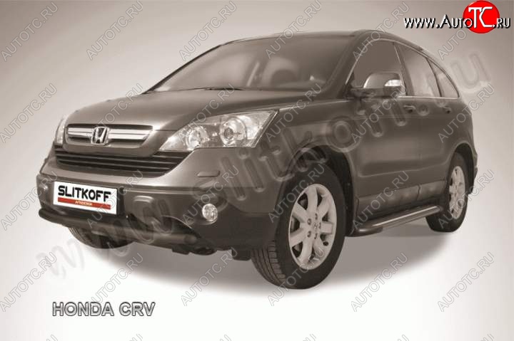 8 199 р. Защита переднего бампера из трубы d57 Slitkoff (дуга)  Honda CR-V  RE1,RE2,RE3,RE4,RE5,RE7 (2009-2012) рестайлинг (Цвет: серебристый)  с доставкой в г. Пермь
