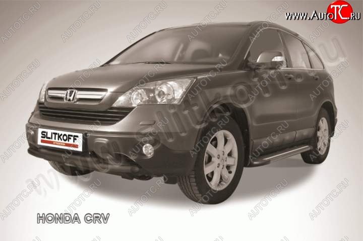 10 299 р. Защита переднего бампера из труб d57+d57 Slitkoff  Honda CR-V  RE1,RE2,RE3,RE4,RE5,RE7 (2009-2012) рестайлинг (Цвет: серебристый)  с доставкой в г. Пермь