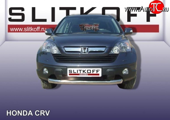 13 499 р. Одинарная защита переднего бампера диаметром 76 мм Slitkoff  Honda CR-V  RE1,RE2,RE3,RE4,RE5,RE7 (2009-2012) рестайлинг (Нержавейка, Полированная)  с доставкой в г. Пермь