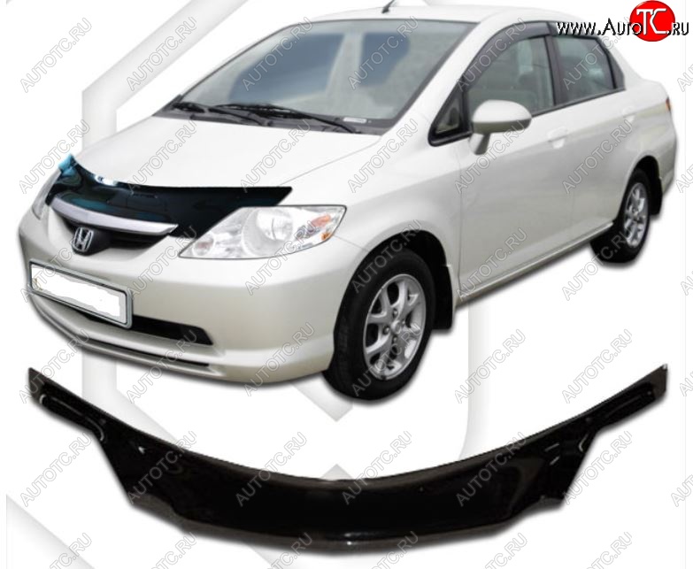 2 199 р. Дефлектор капота (D-6;7;8;9) CA-Plastiс exclusive Honda Fit Aria GD дорестайлинг седан (2002-2005) (Classic черный, Без надписи)  с доставкой в г. Пермь