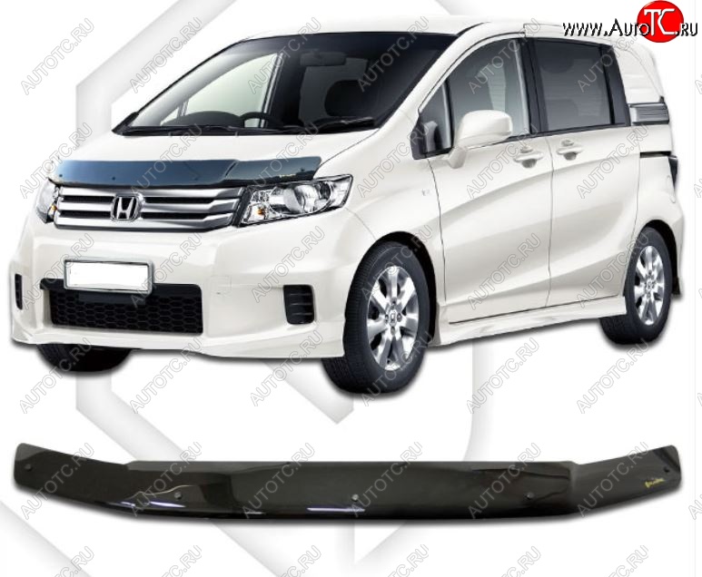 1 899 р. Дефлектор капота CA-Plastiс  Honda Freed Spike  1 (2010-2011)  дорестайлинг минивэн (Classic черный, Без надписи)  с доставкой в г. Пермь