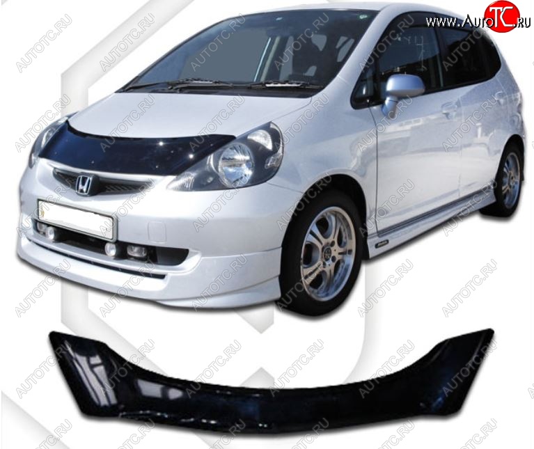 2 159 р. Дефлектор капота CA-Plastic  Honda Jazz (2001-2008) (Classic черный, Без надписи)  с доставкой в г. Пермь