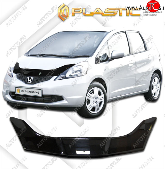2 199 р. Дефлектор капота CA-Plastic  Honda Jazz (2008-2015) (Classic черный, Без надписи)  с доставкой в г. Пермь