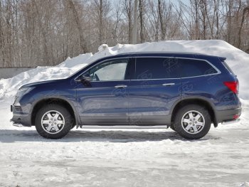 Пороги труба d76 с накладкой SLITKOFF (вариант №1) Honda Pilot  YF6 (2016-2019) дорестайлинг