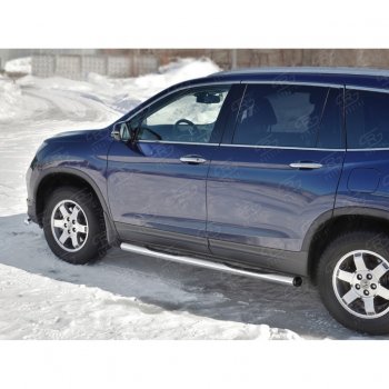 22 549 р. Пороги труба d76 с накладкой SLITKOFF (вариант №2)  Honda Pilot  YF6 (2016-2019) дорестайлинг  с доставкой в г. Пермь. Увеличить фотографию 3
