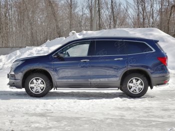 Пороги труба d76 с накладкой SLITKOFF (вариант №2) Honda Pilot  YF6 (2016-2019) дорестайлинг