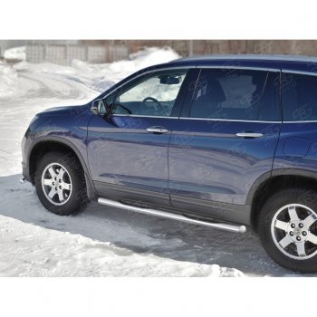 24 549 р. Пороги труба d76 с накладкой SLITKOFF (вариант №3)  Honda Pilot  YF6 (2016-2019) дорестайлинг  с доставкой в г. Пермь. Увеличить фотографию 3