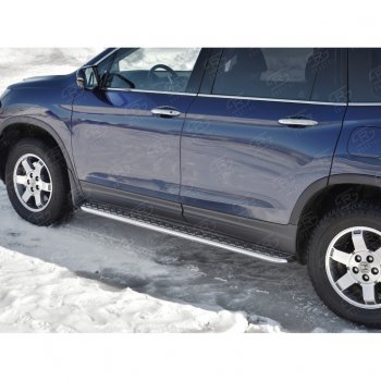 24 649 р. Пороги труба d42 с листом SLITKOFF (вариант №1)  Honda Pilot  YF6 (2016-2019) дорестайлинг  с доставкой в г. Пермь. Увеличить фотографию 4