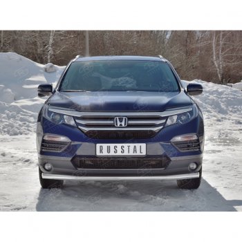 19 499 р. Защита переднего бампера (Ø63 мм, нержавейка) SLITKOFF Honda Pilot YF6 дорестайлинг (2016-2019)  с доставкой в г. Пермь. Увеличить фотографию 3