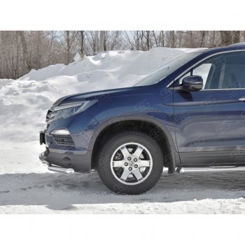 21 699 р. Защита переднего бампера (2 трубы Ø63 и 42 мм, нержавейка) SLITKOFF Honda Pilot YF6 дорестайлинг (2016-2019)  с доставкой в г. Пермь. Увеличить фотографию 2