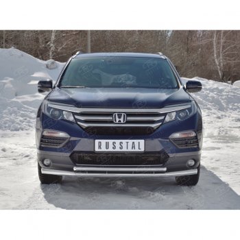 21 699 р. Защита переднего бампера (2 трубы Ø63 и 42 мм, нержавейка) SLITKOFF Honda Pilot YF6 дорестайлинг (2016-2019)  с доставкой в г. Пермь. Увеличить фотографию 4