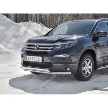 17 299 р. Защита переднего бампера (2 трубы Ø63 и 75х42 мм, нержавейка) Russtal Honda Pilot YF6 дорестайлинг (2016-2019)  с доставкой в г. Пермь. Увеличить фотографию 3