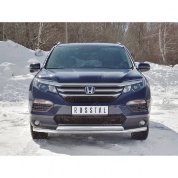 17 299 р. Защита переднего бампера (2 трубы Ø63 и 75х42 мм, нержавейка) Russtal Honda Pilot YF6 дорестайлинг (2016-2019)  с доставкой в г. Пермь. Увеличить фотографию 4