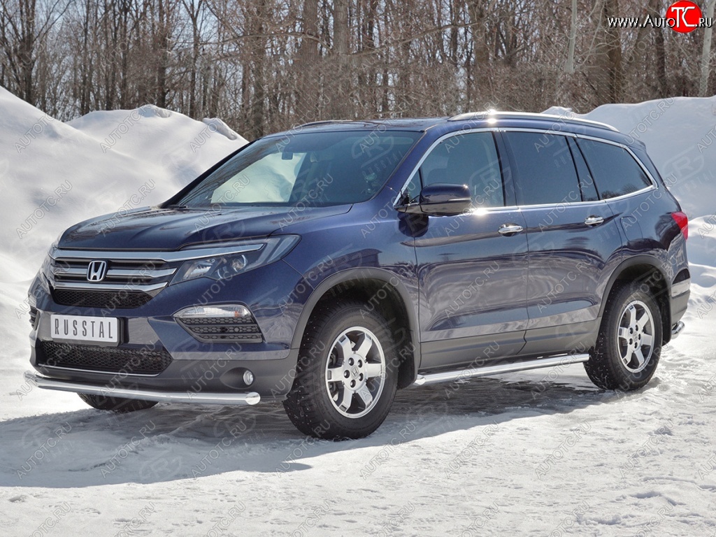 19 499 р. Защита переднего бампера (Ø63 мм, нержавейка) SLITKOFF Honda Pilot YF6 дорестайлинг (2016-2019)  с доставкой в г. Пермь