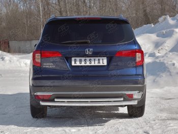 19 799 р. Защита заднего бампера (2 трубы Ø63 и 42 мм, нержавейка) SLITKOFF  Honda Pilot  YF6 (2016-2019) дорестайлинг  с доставкой в г. Пермь. Увеличить фотографию 4