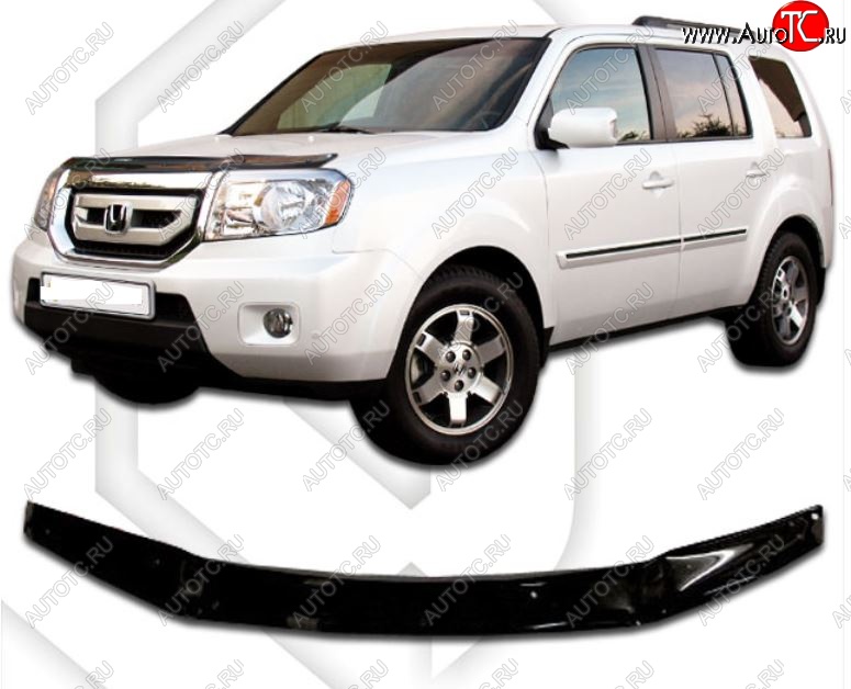 1 999 р. Дефлектор капота CA-Plastic  Honda Pilot  YF4 (2008-2015) дорестайлинг, рестайлинг (Classic черный, Без надписи)  с доставкой в г. Пермь