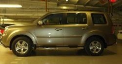Защита порогов из круглой трубы диаметром 76 мм Металл Дизайн Honda Pilot  YF4 (2008-2015) дорестайлинг, рестайлинг