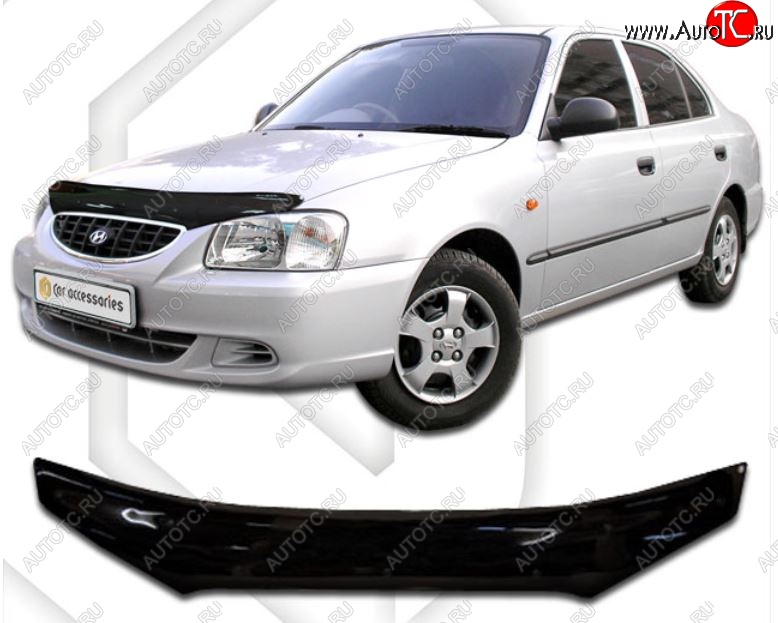 2 079 р. Дефлектор капота CA-Plastic Hyundai Accent 2 LC седан дорестайлинг (ТагАЗ) (1999-2012) (Classic черный, Без надписи)  с доставкой в г. Пермь