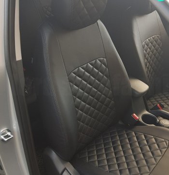 9 449 р. Чехлы для сидений Lord Autofashion Турин Ромб (экокожа) Hyundai Accent 2 LC седан дорестайлинг (ТагАЗ) (1999-2012) (Чёрный, вставка чёрная, строчка чёрная)  с доставкой в г. Пермь. Увеличить фотографию 3
