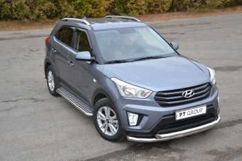 Порожки для ног из трубы Ø51 с алюминиевой площадкой Petroil Tuning Hyundai Creta  GS (2015-2021) дорестайлинг, рестайлинг (Нержавеющая полированная сталь)