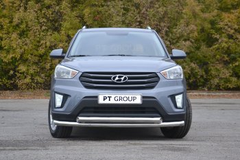 22 699 р. Защита переднего бампера двойная из труб d63/63 мм Petroil Tuning  Hyundai Creta  GS (2015-2021) дорестайлинг, рестайлинг (Нержавеющая полированная сталь)  с доставкой в г. Пермь. Увеличить фотографию 2